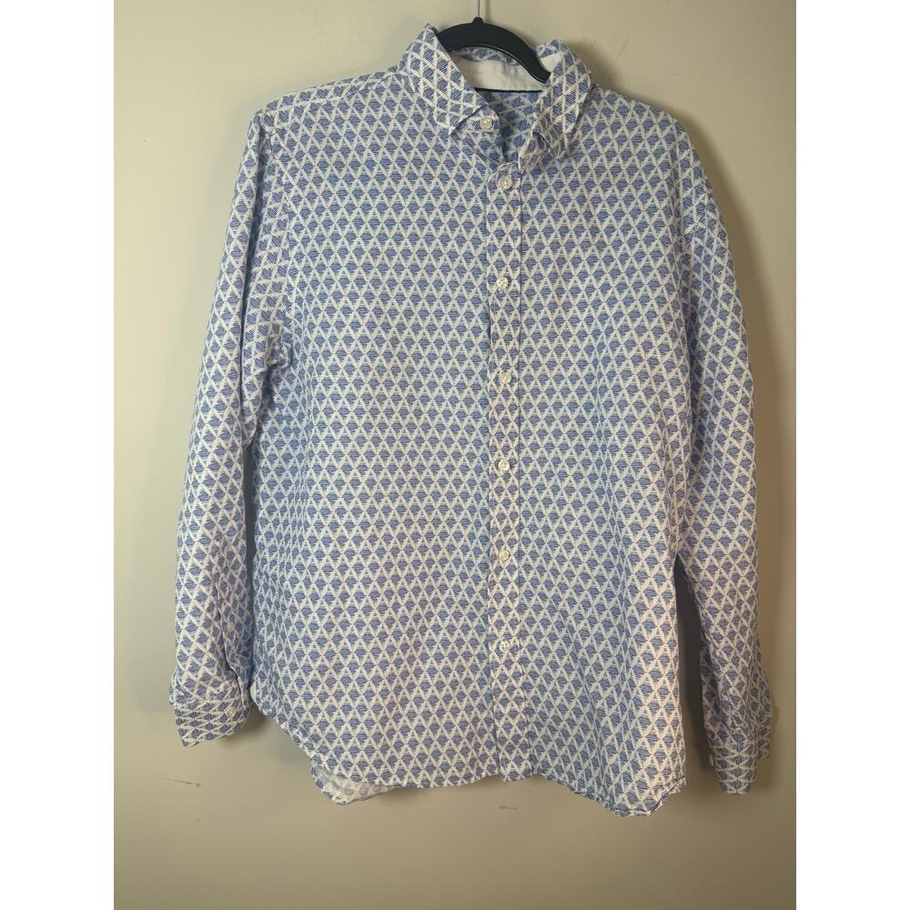 Vustra Men’s Blue geometric design Button‎ Down Shirt Size L